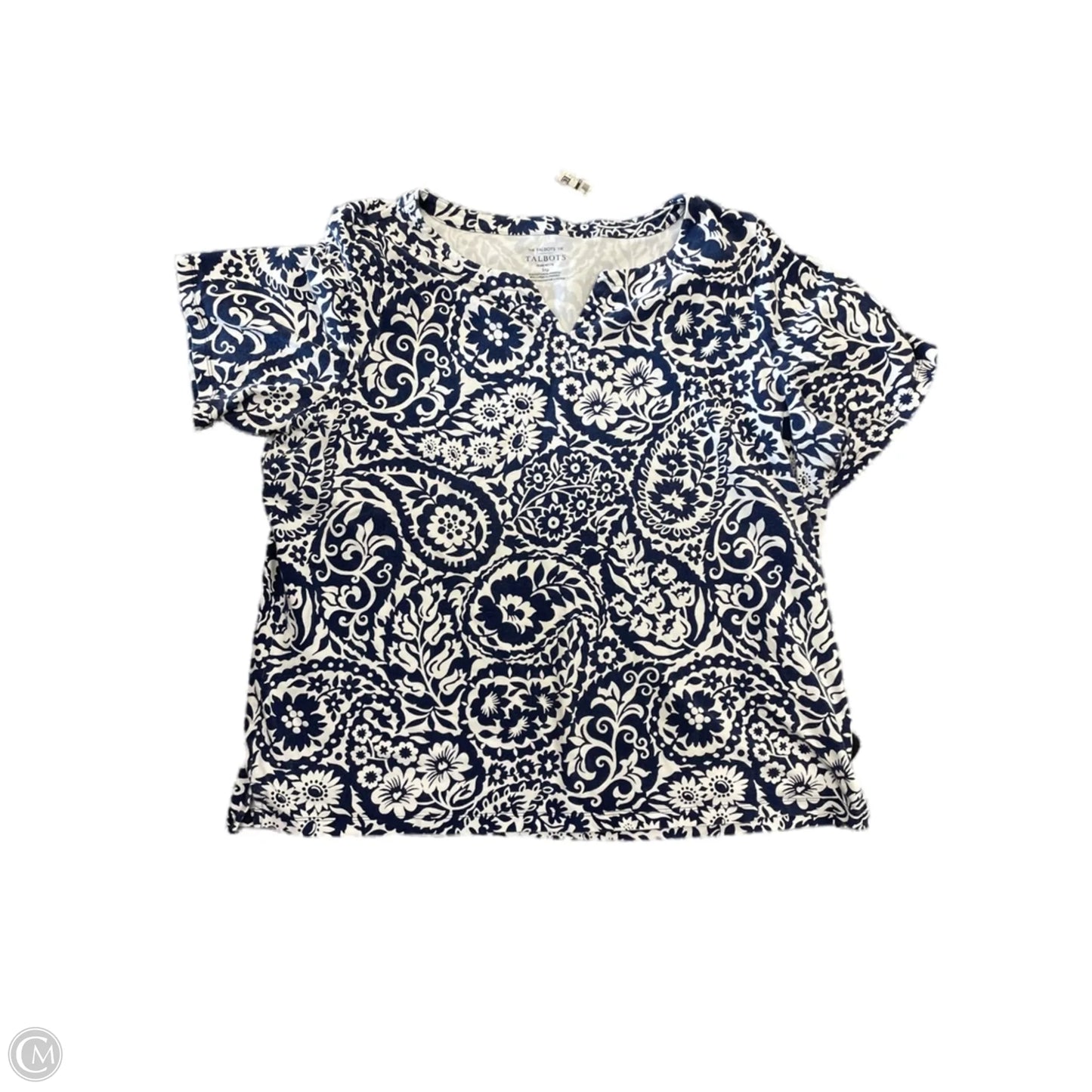 Top Short Sleeve By Talbots In Blue & White, Size: 3x