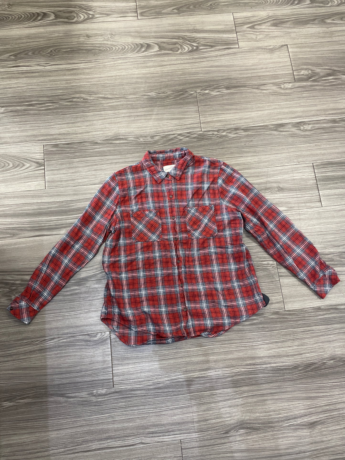 Plaid Pattern Top Long Sleeve Universal Thread, Size L
