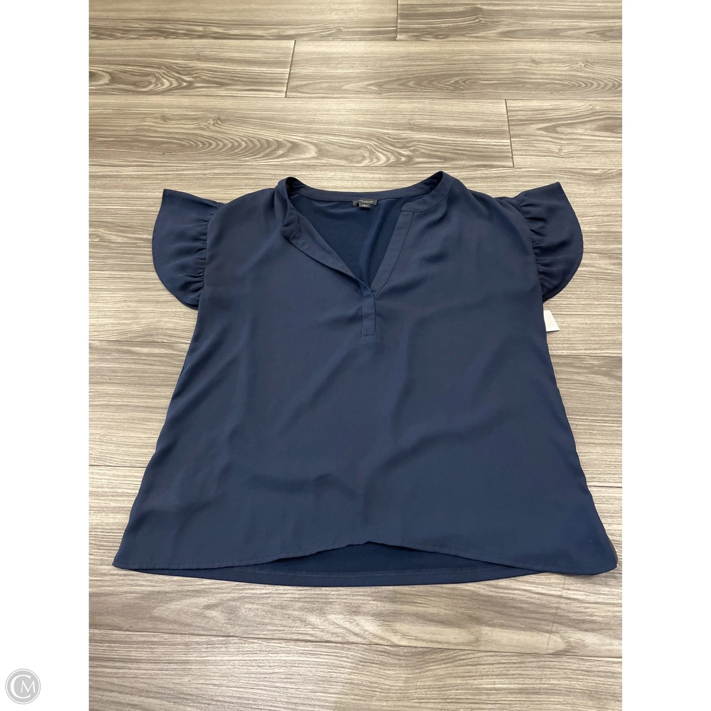 Blouse Short Sleeve By Ann Taylor In Navy, Size: S