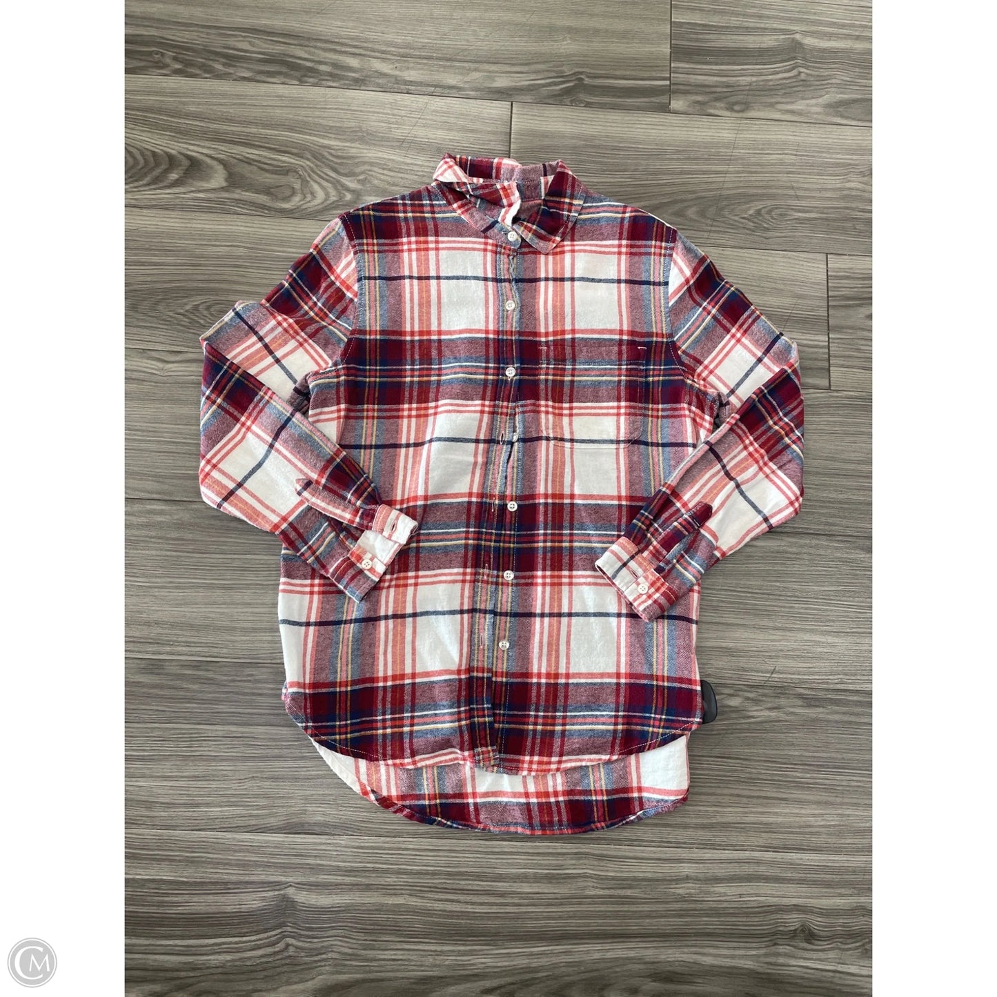 Top Long Sleeve Basic By Gap In Plaid Pattern, Size: M