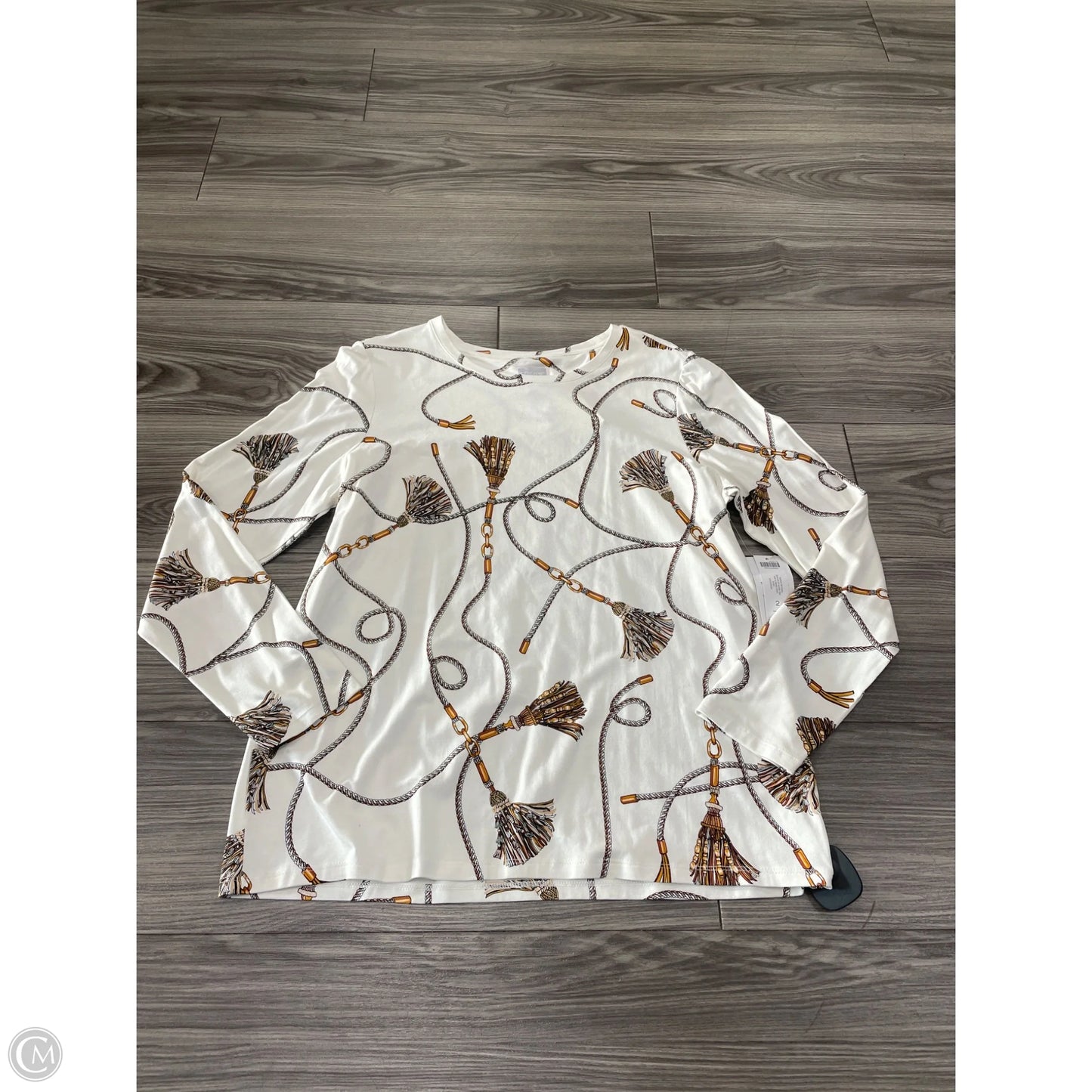 Top Long Sleeve By Chicos In Brown & White, Size: Xl