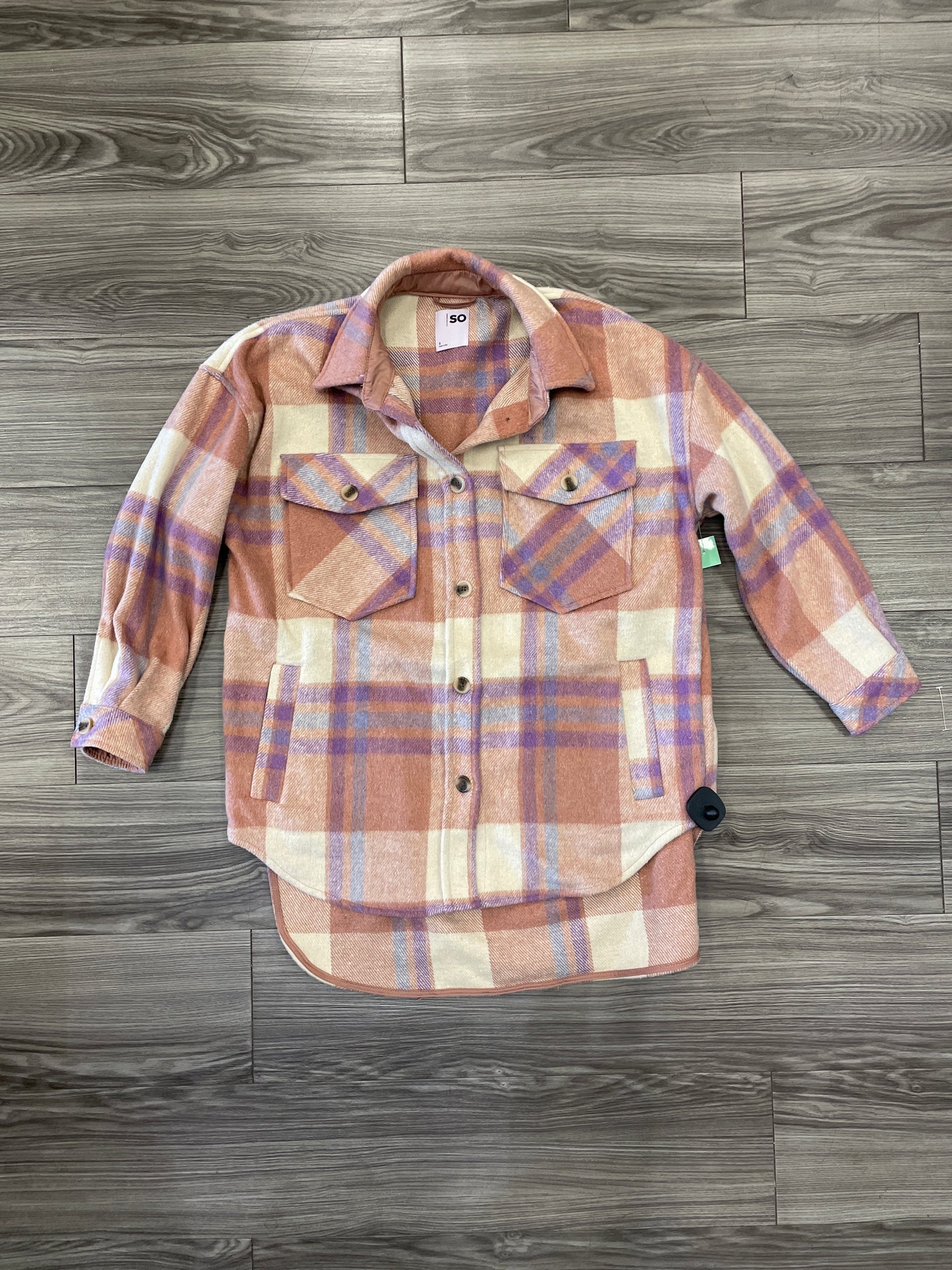 Jacket Shirt By So In Plaid Pattern, Size: S