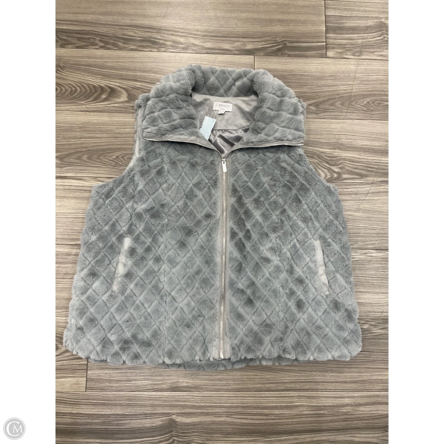 Vest Puffer & Quilted By Carmen By Carmen Marc Valvo In Grey, Size: 2x
