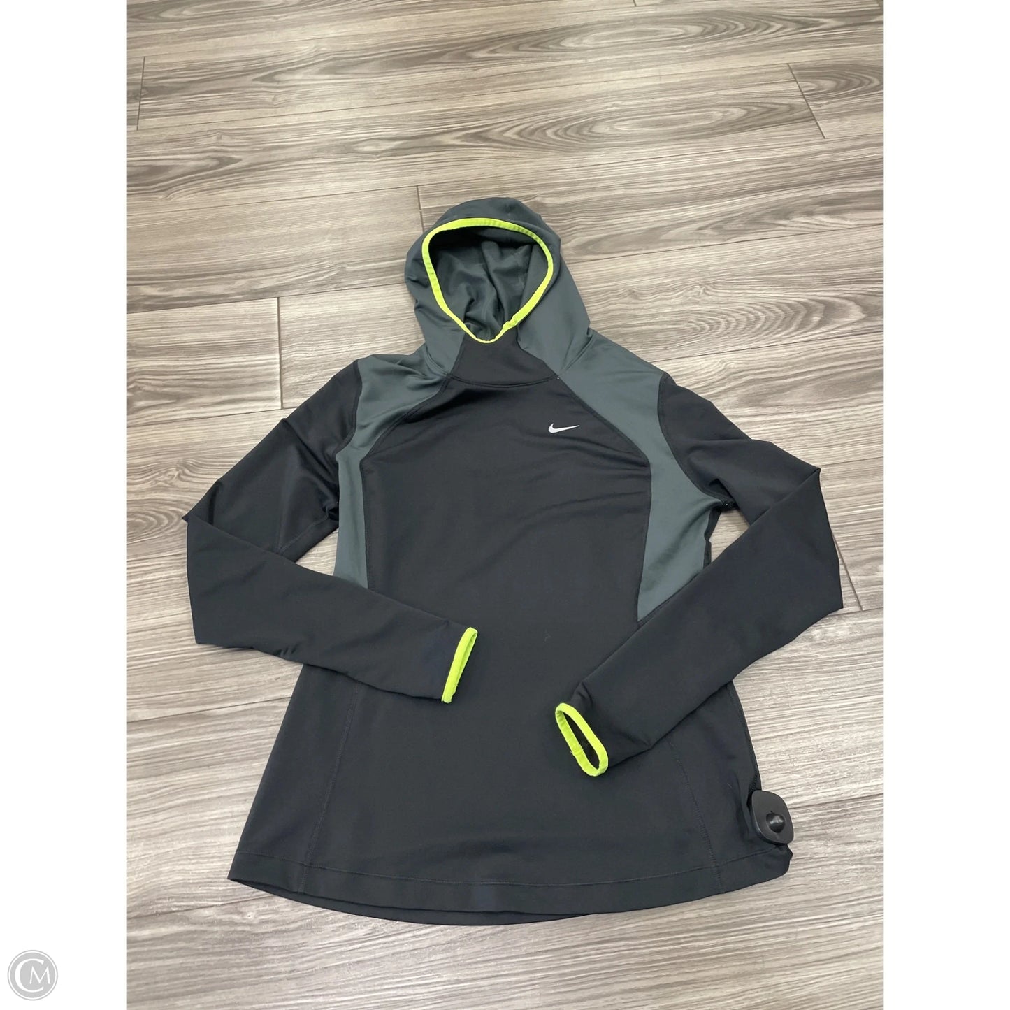 Athletic Sweatshirt Hoodie By Nike In Black & Green, Size: L