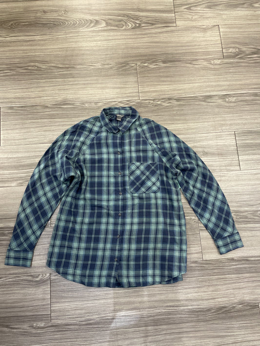 Top Long Sleeve By Eddie Bauer In Plaid Pattern, Size: M