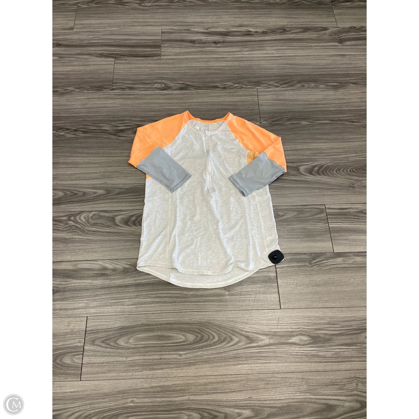 Athletic Top Long Sleeve Collar By Lululemon In Grey & Orange, Size: 8