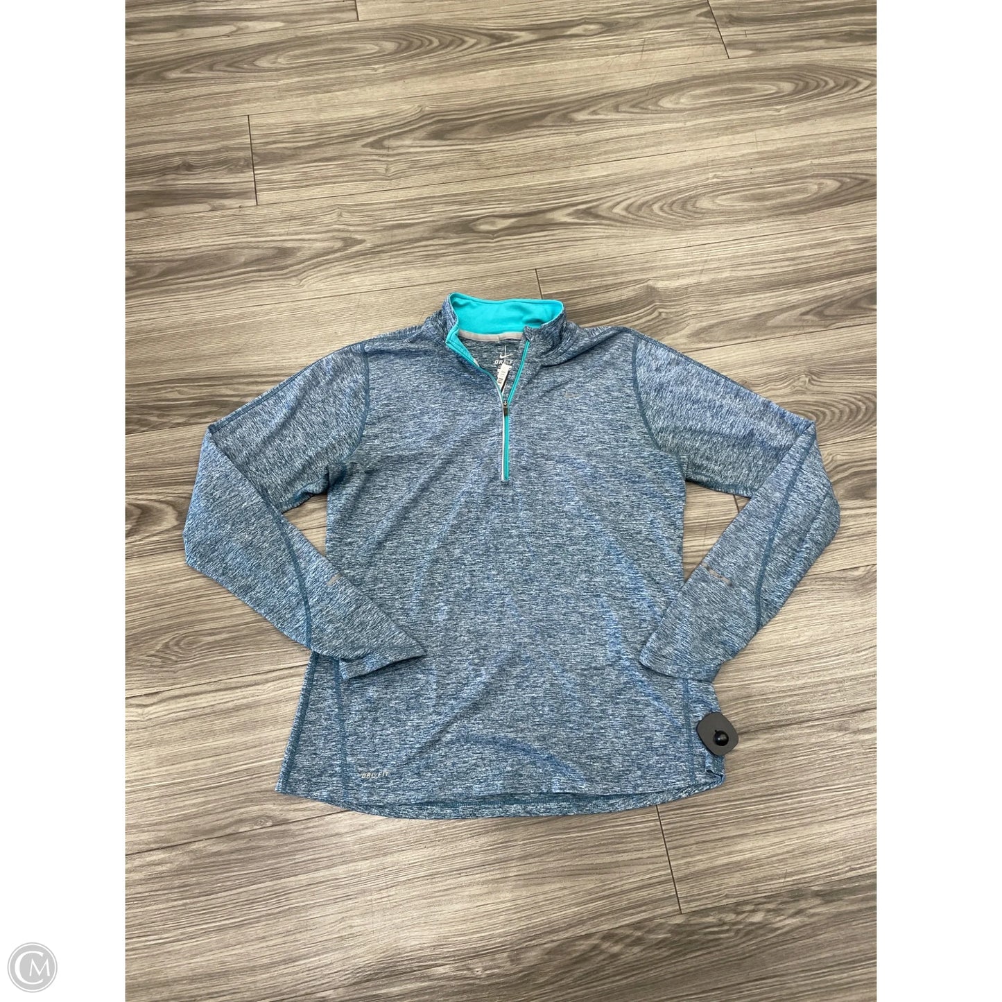 Athletic Top Long Sleeve Collar By Nike In Teal, Size: L
