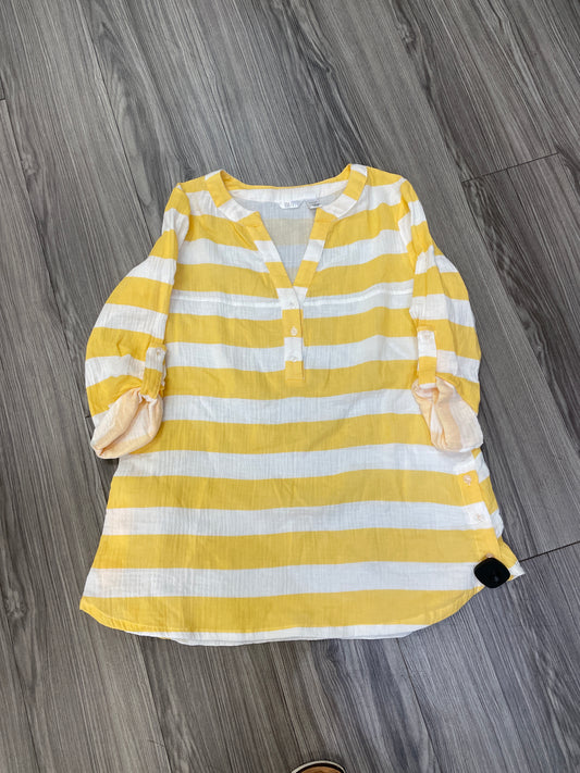 White & Yellow Blouse 3/4 Sleeve Kaktus, Size S