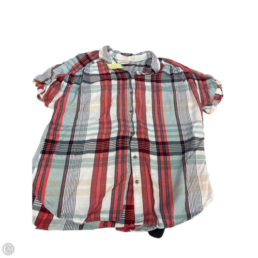 Top Short Sleeve By Universal Thread In Plaid Pattern, Size: L