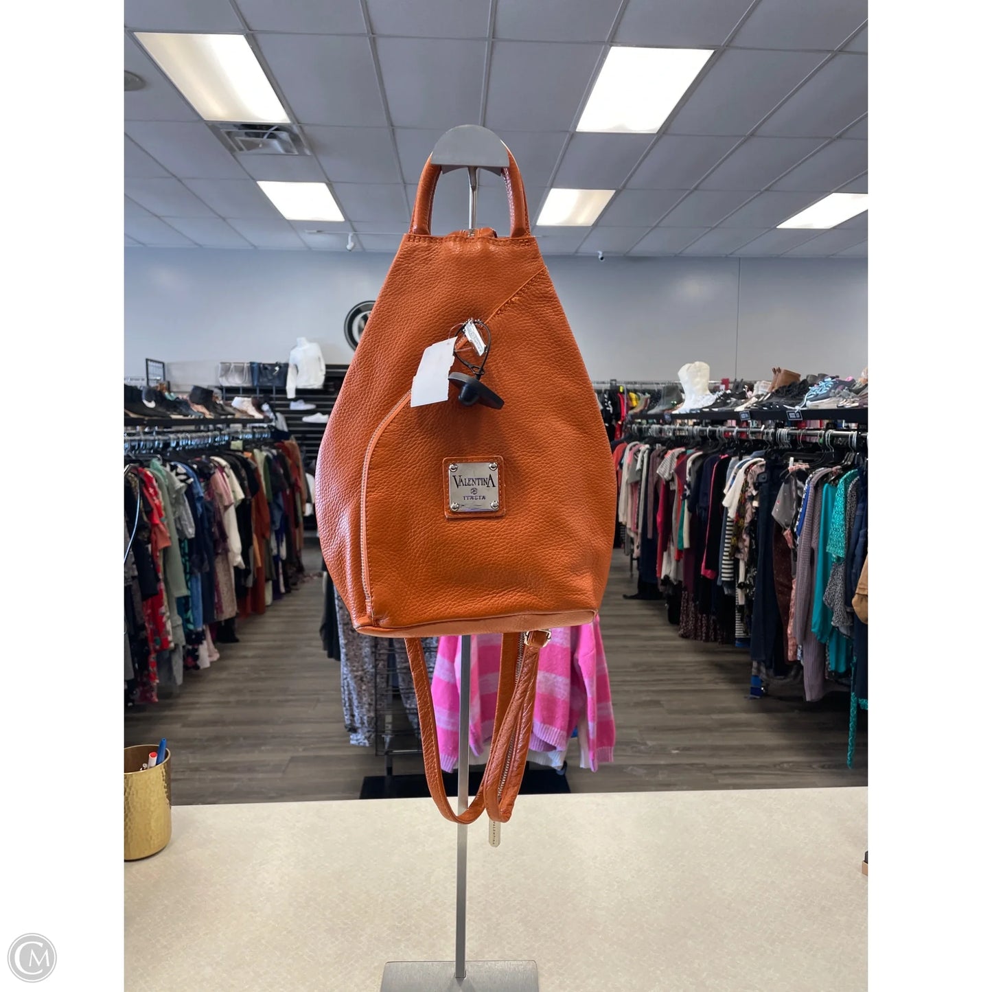 Handbag Leather By Valentina, Size: Medium