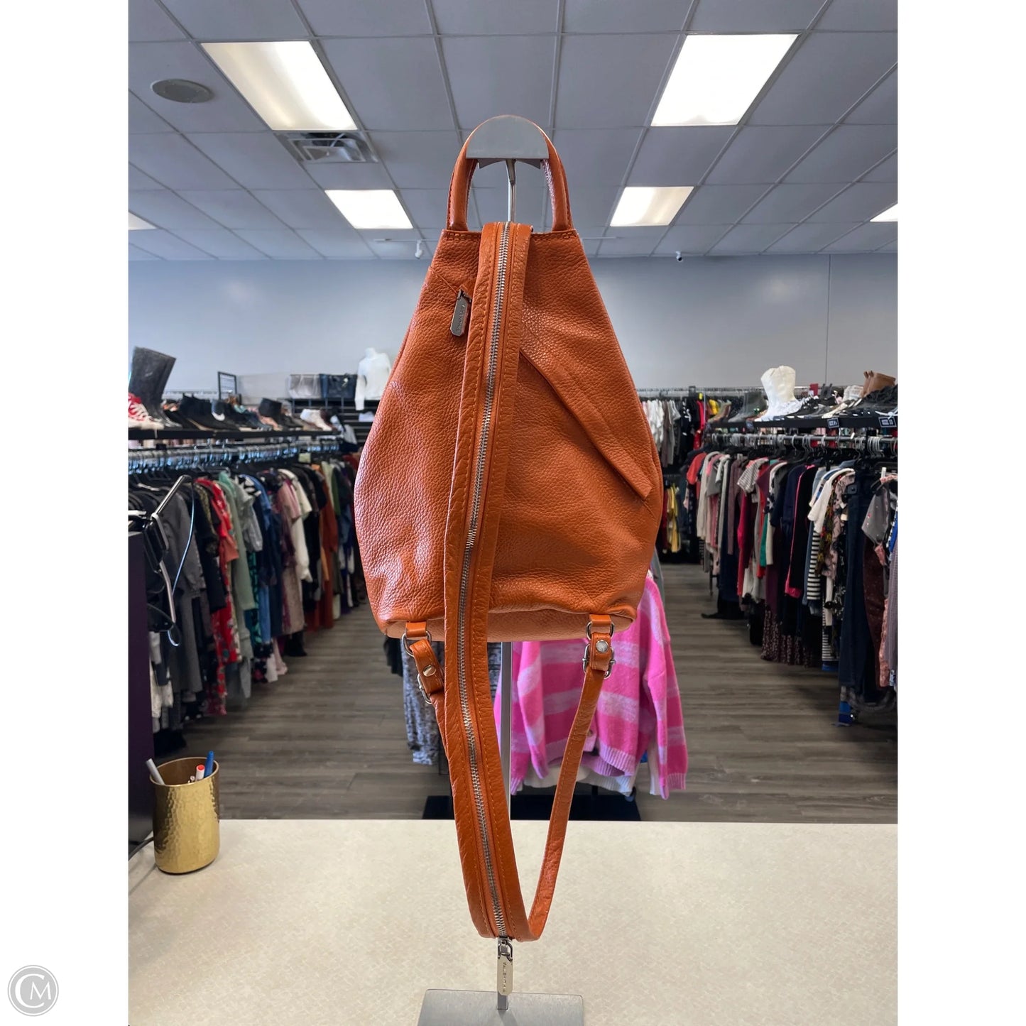 Handbag Leather By Valentina, Size: Medium