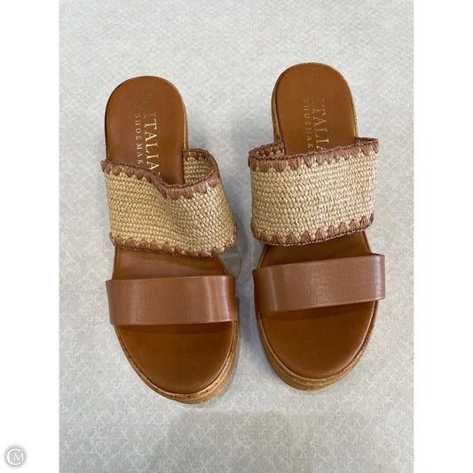 Sandals Heels Wedge By Italian Shoemakers In Brown, Size: 7.5
