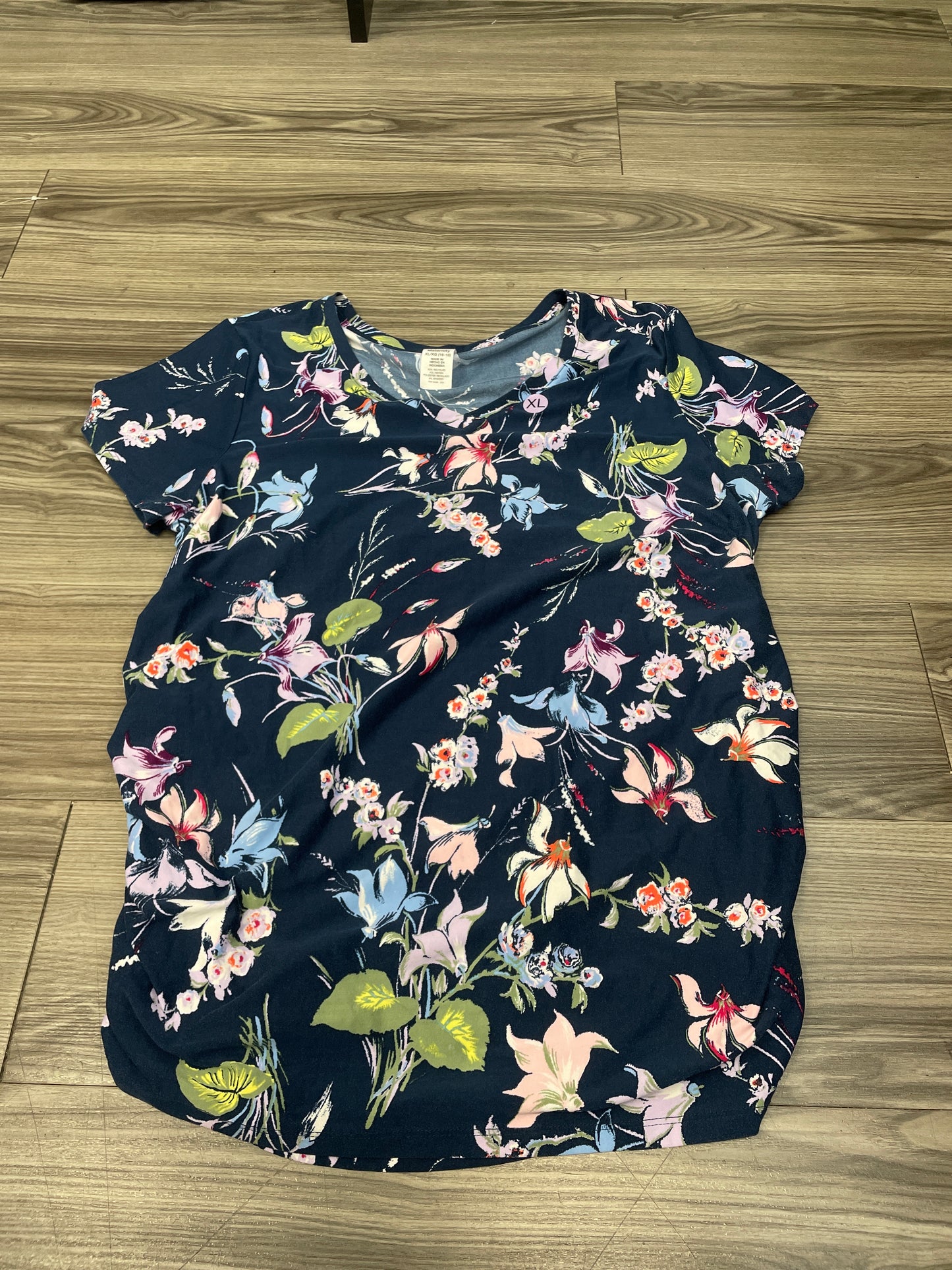 Floral Print Top Short Sleeve Time And Tru, Size Xl