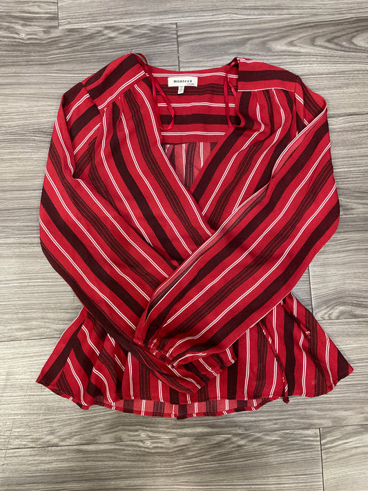 Top Long Sleeve By Monteau In Red, Size: M