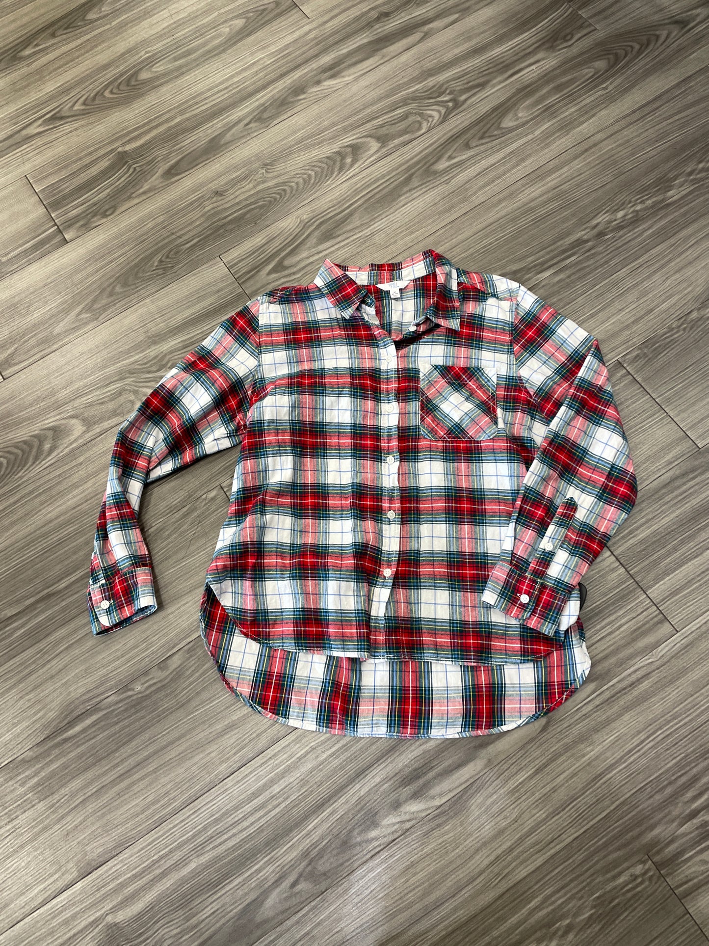 Top Long Sleeve By Time And Tru In Plaid Pattern, Size: M