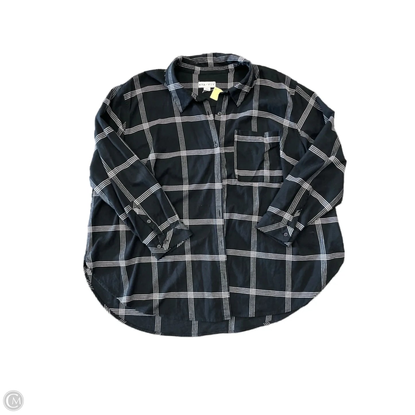 Top Long Sleeve Basic By Ava & Viv In Plaid Pattern, Size: 2x