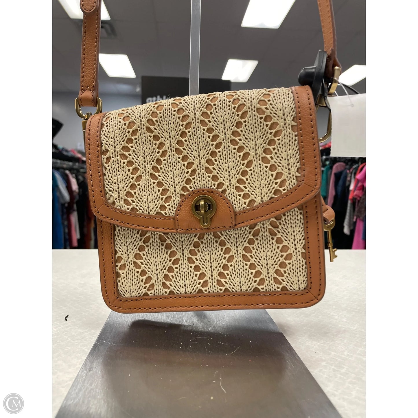 Handbag Leather By Fossil, Size: Medium