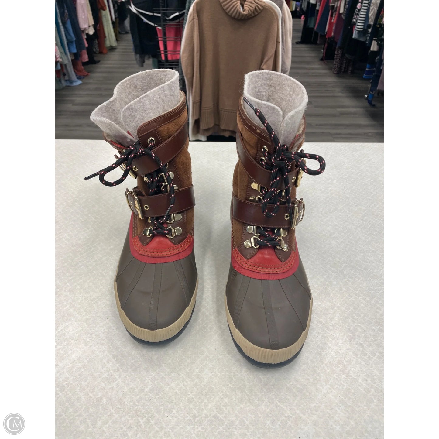 Boots Luxury Designer By Burberry In Brown, Size: 10