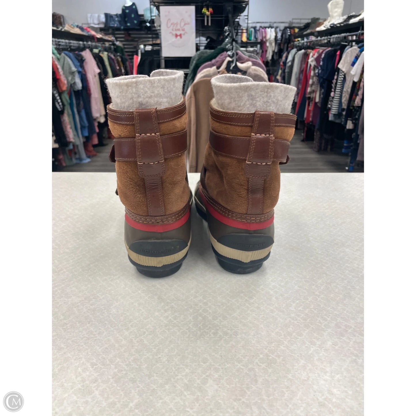 Boots Luxury Designer By Burberry In Brown, Size: 10